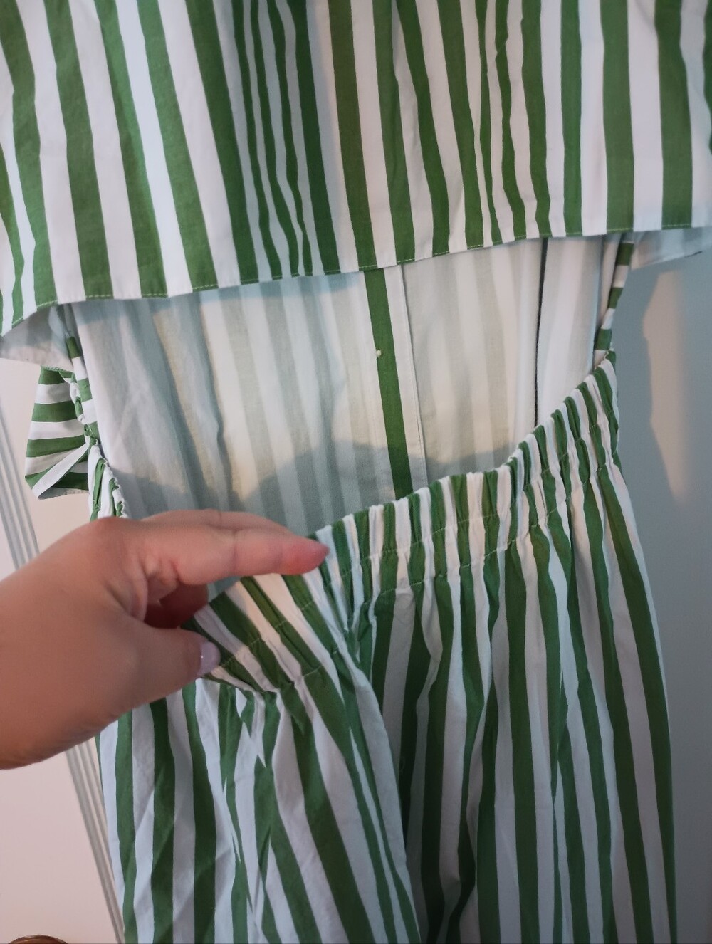 NWT LOFT Striped Shirt Dress with Waist Tie - Green/White - Picture 5 of 5